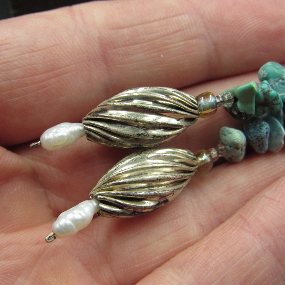 Sterling Silver Rustic Turquoise Chip Earrings - image 3